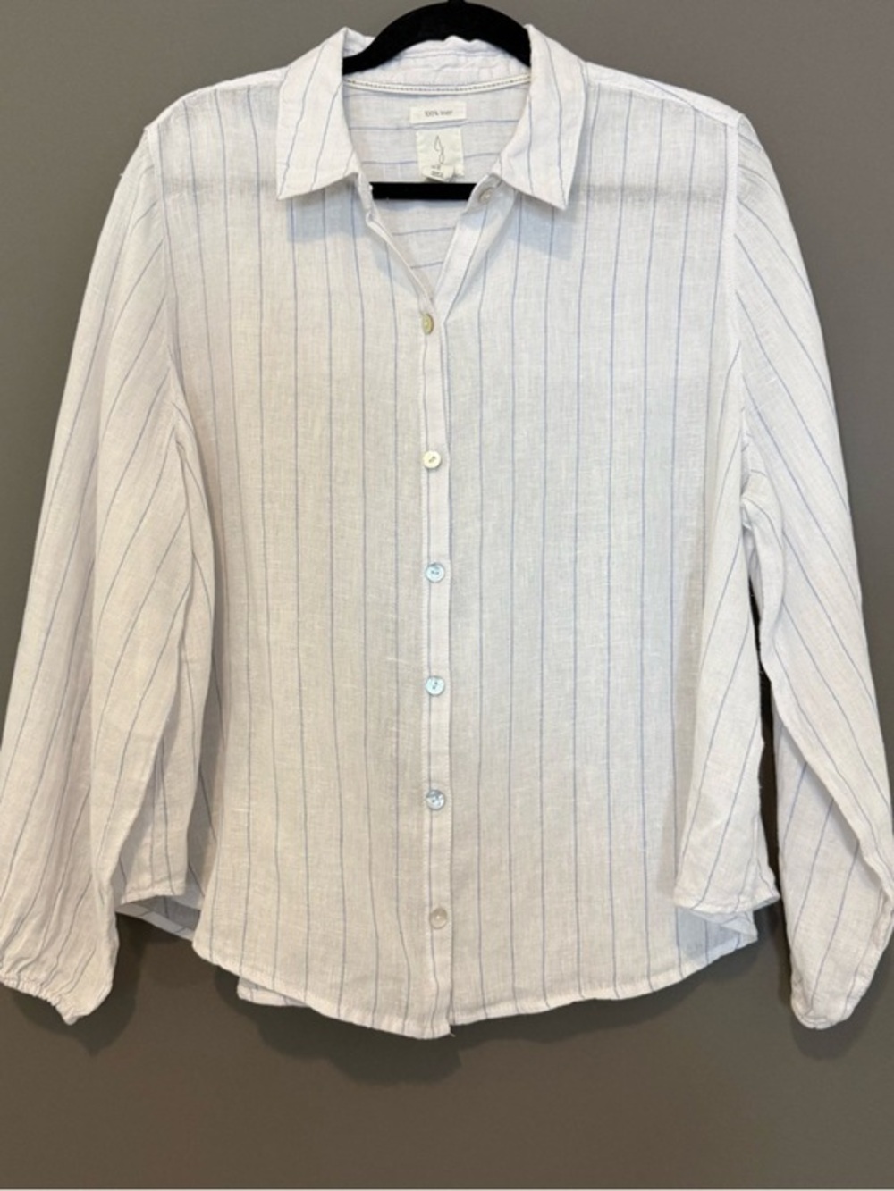 Joie 100% Linen Striped Button Down Blouse White Blue XL Quiet Luxury Coastal
